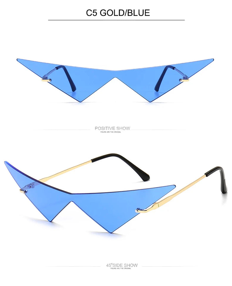 Rimless Cat Eye Sunglasses - Oversized Triangle Design with UV400 Protection