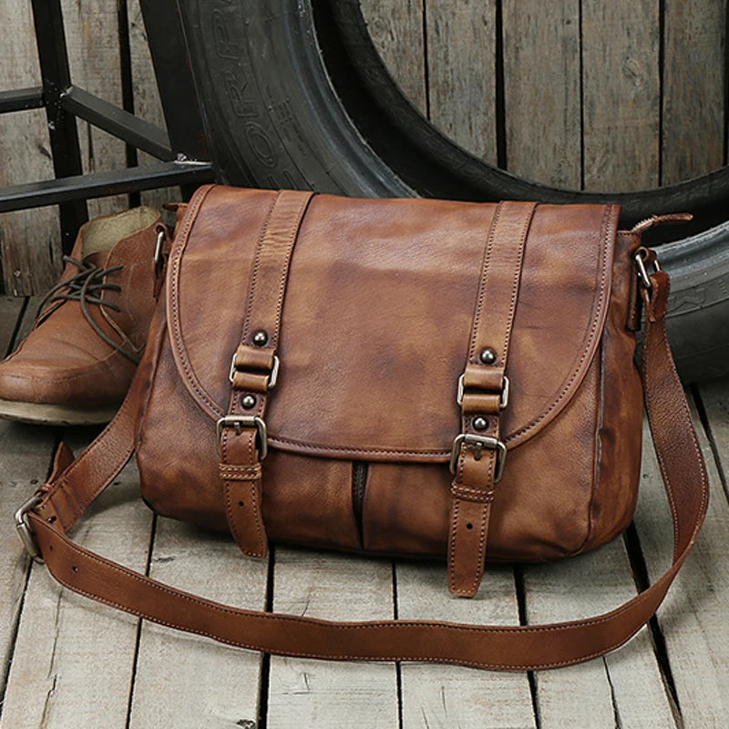 Vintage Leather Messenger Bag - Men's Casual Crossbody Shoulder Bag