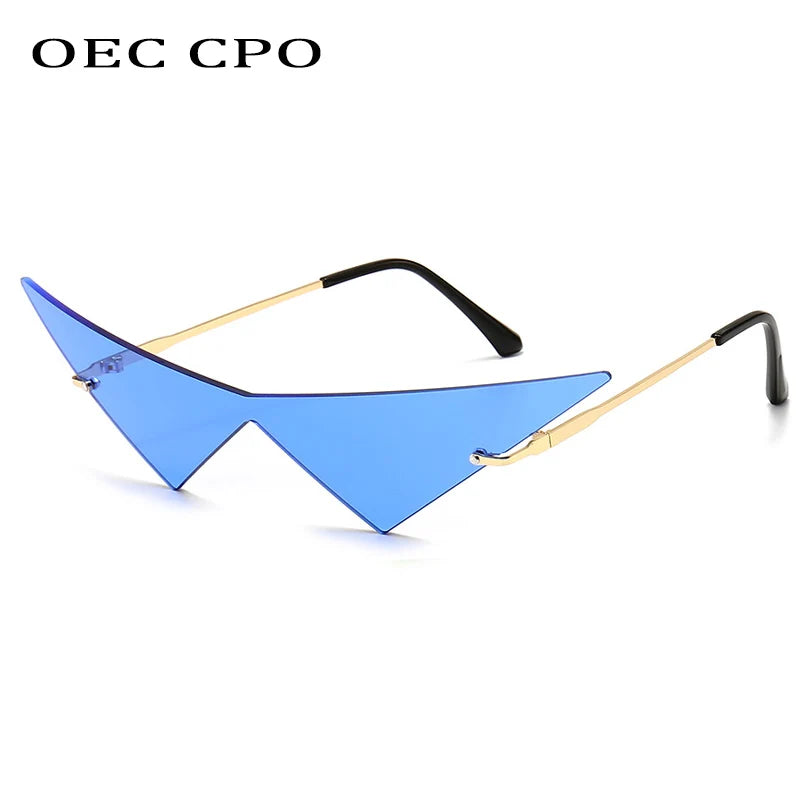 Rimless Cat Eye Sunglasses - Oversized Triangle Design with UV400 Protection