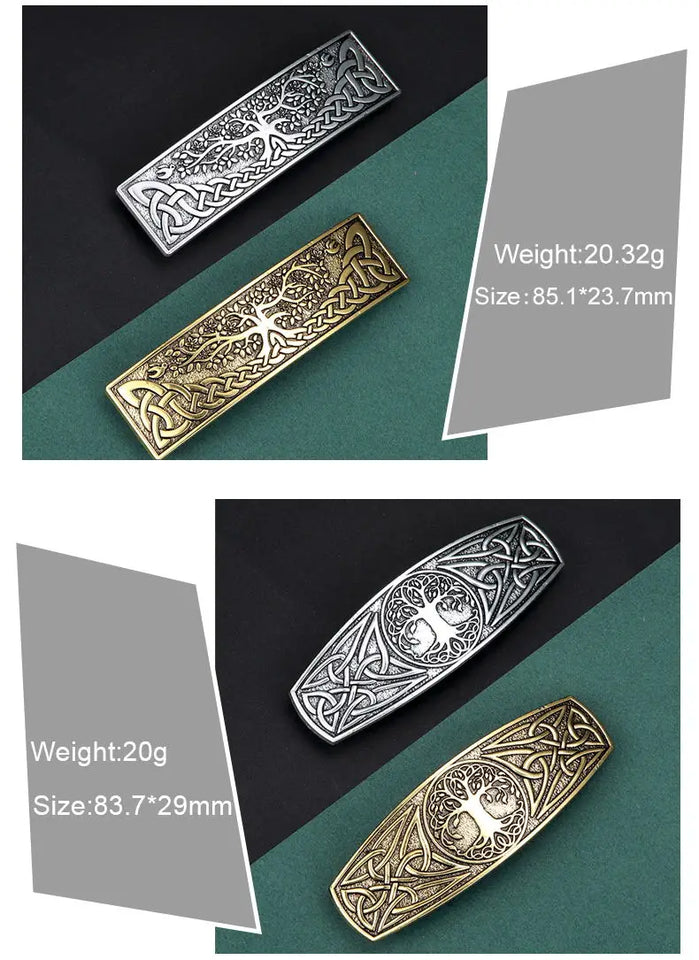 Vintage Celtic Tree of Life Hair Clips - Wicca Flower Barrettes for Women