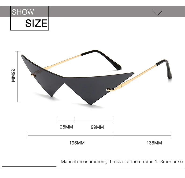 Rimless Cat Eye Sunglasses - Oversized Triangle Design with UV400 Protection