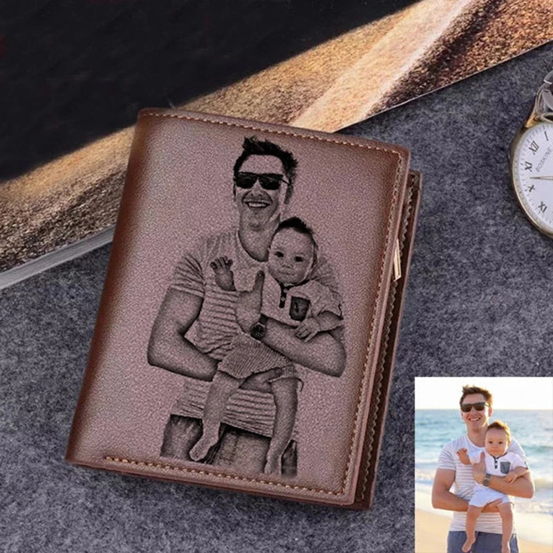 Personalized Men's Leather Wallet - Custom Engraving with Coin Purse & Card Storage