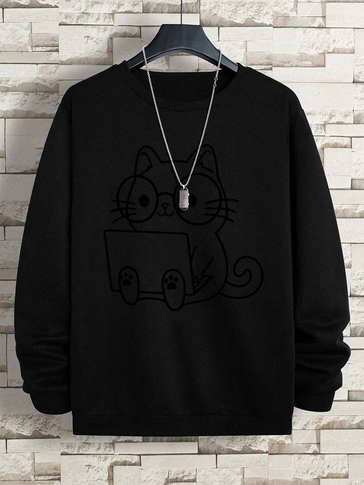 Gentleman Cat Print Men's Hoodie - Hip Hop Streetwear Pullover Sweatshirt