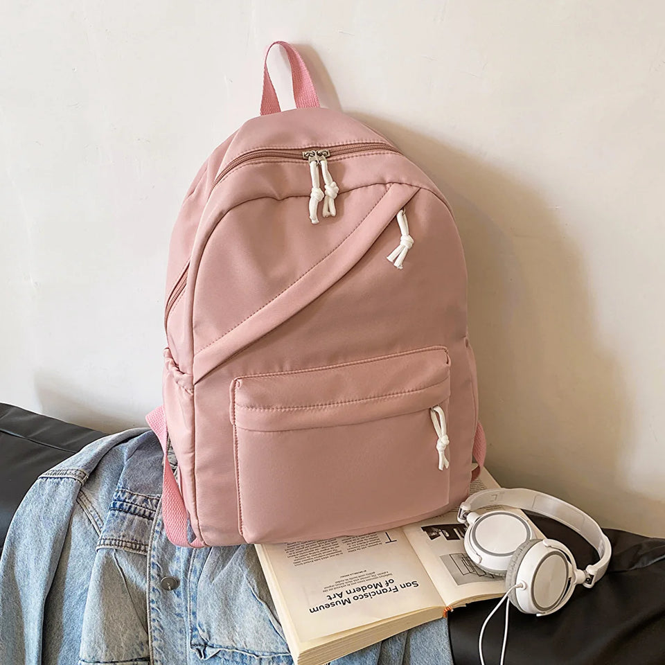 Multi-Pocket Nylon Backpack - Large Capacity with Adjustable Straps for College Commute