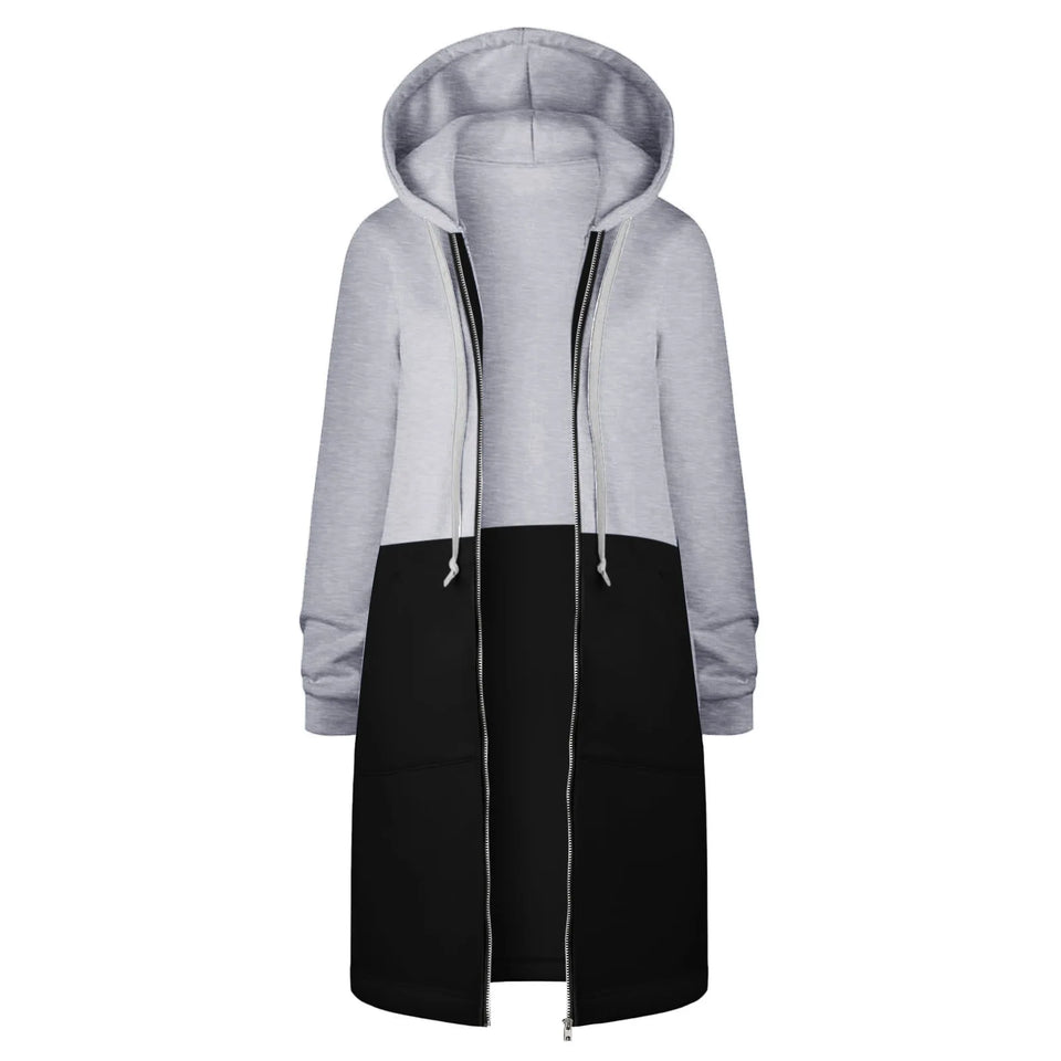 Y2K Long Sleeve Hoodie for Women - Versatile Color Block Zip Sweatshirt
