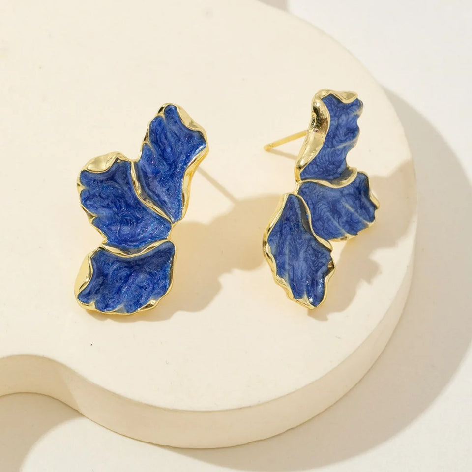 Statement Metal Flower Earrings - Women's Cream & Gold-Plated Fashion Studs