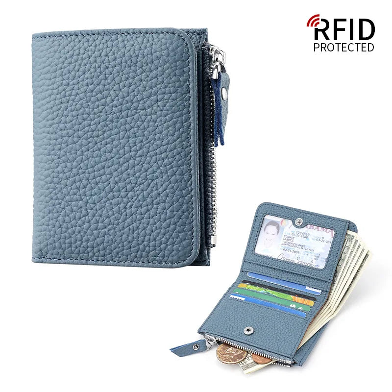 RFID Blocking Women's Leather Wallet - Compact Multi-Card Bifold Purse