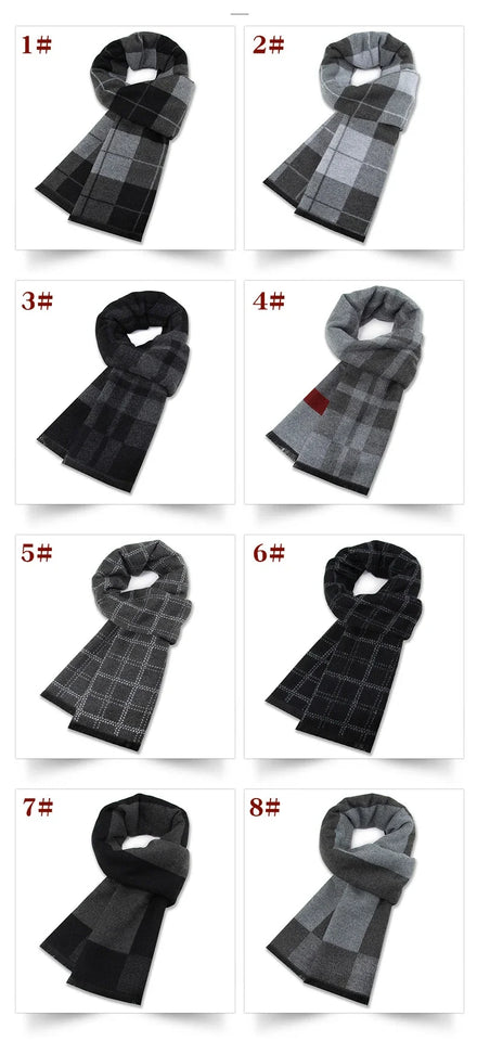 Luxury Men's Cashmere Scarf - Winter Wool Plaid Muffler Perfect for Gifts