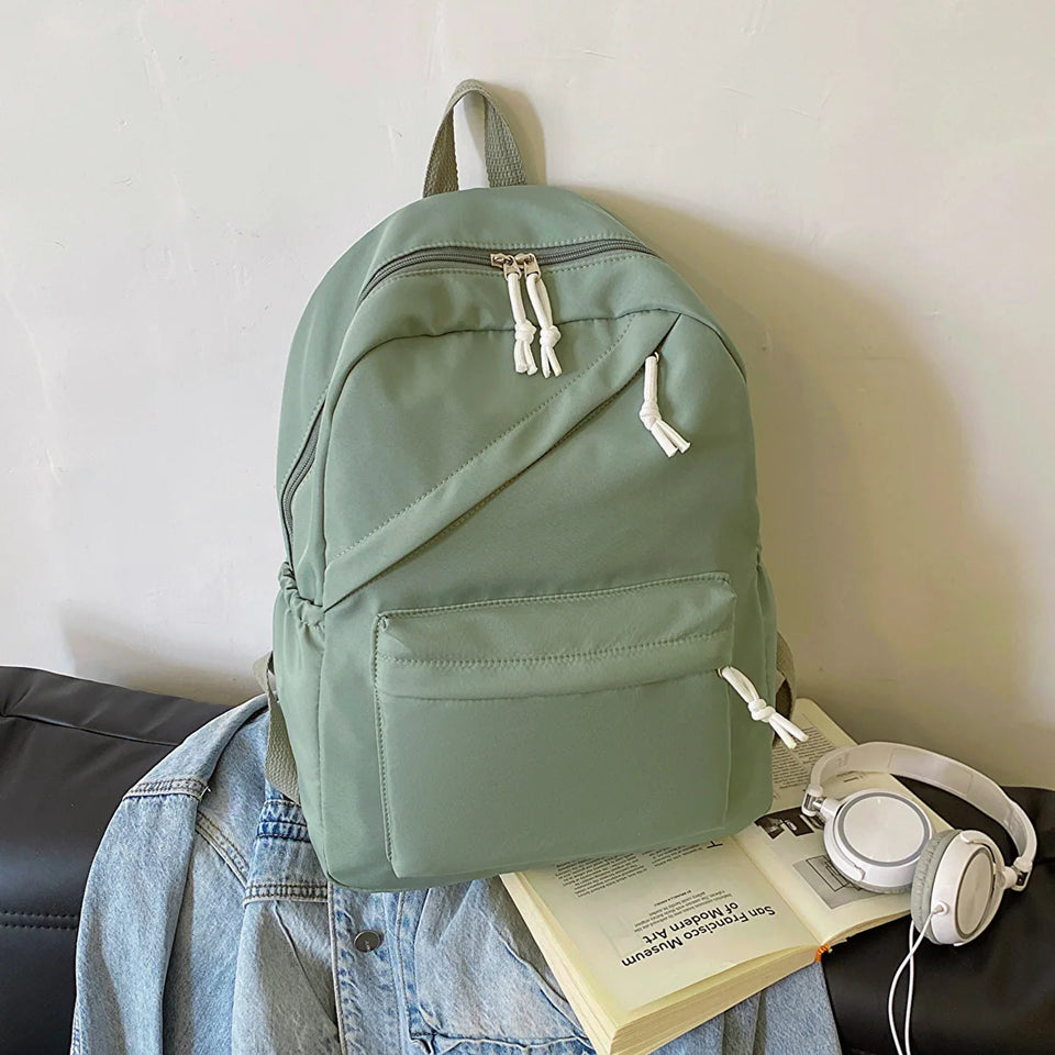 Multi-Pocket Nylon Backpack - Large Capacity with Adjustable Straps for College Commute