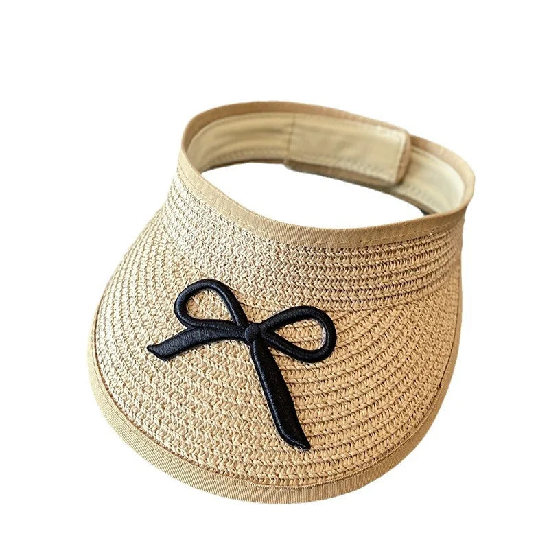 Large Brim Straw Sun Hat & Bag Set - Girls' Summer Beach Visor with Bowknot