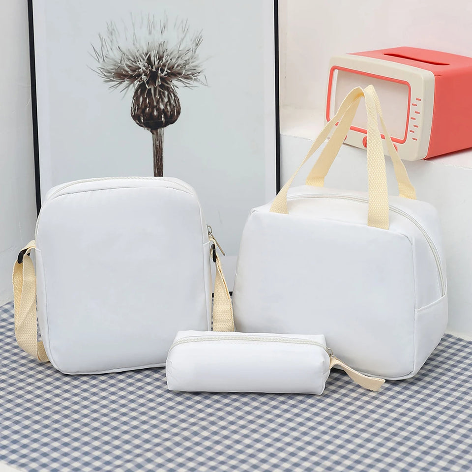 3-Piece Women's Bag Set - Quilted Nylon with Zipper for Commute Essentials