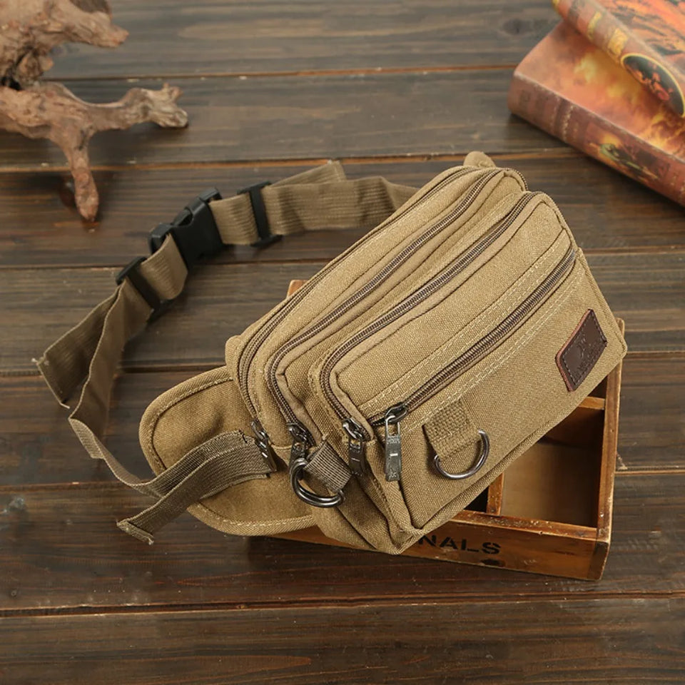 4-Layer Canvas Waist Pack - Large Capacity Multi-Functional Belt Bag with Phone Pocket