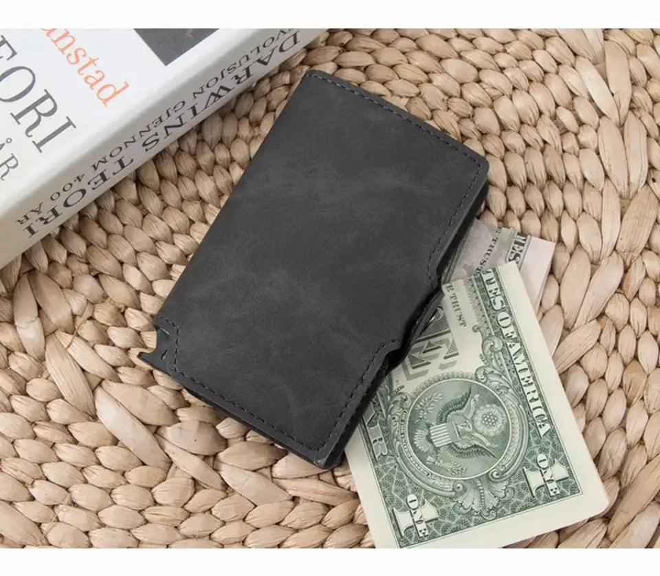 Split Leather RFID Wallet for Men - Slim Pop-Up Design with Money Clip