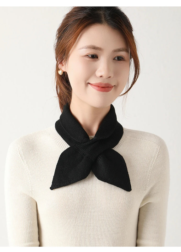 Wool Knit Neck Warmer for Women - Bow Tie Style Winter Scarf with Loop Design