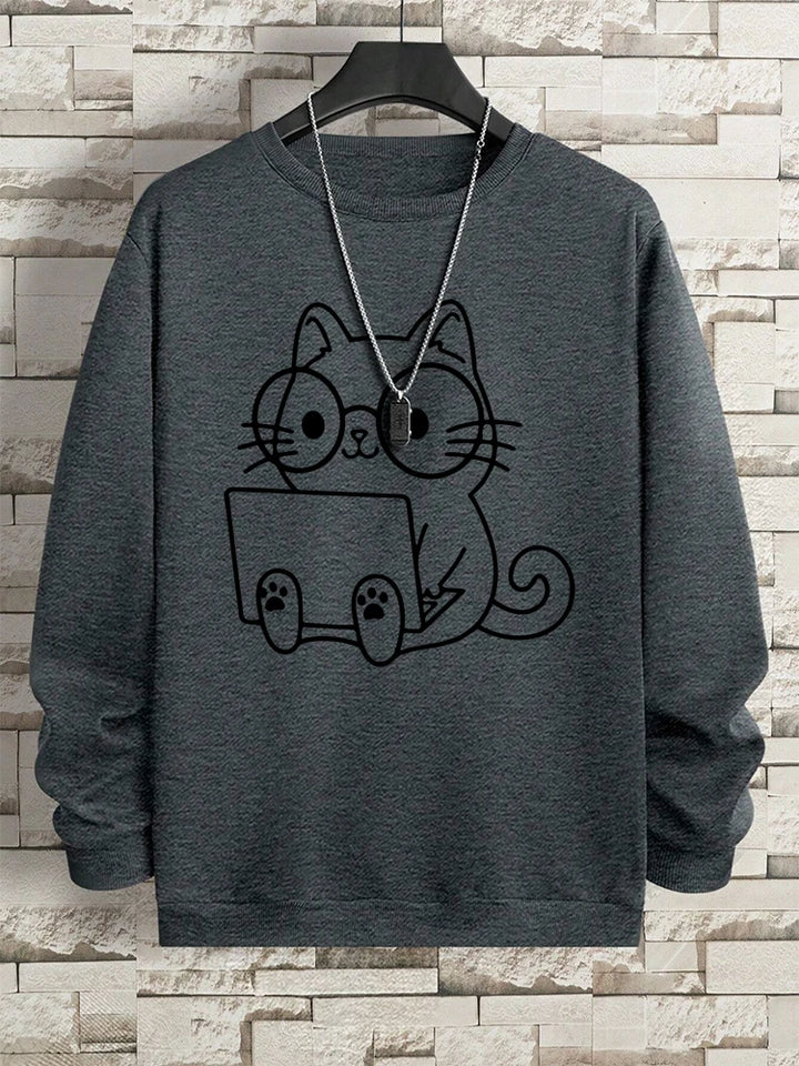 Gentleman Cat Print Men's Hoodie - Hip Hop Streetwear Pullover Sweatshirt