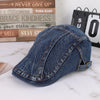 Retro Washed Denim Flat Cap - Adjustable Cotton Sunshade Hat