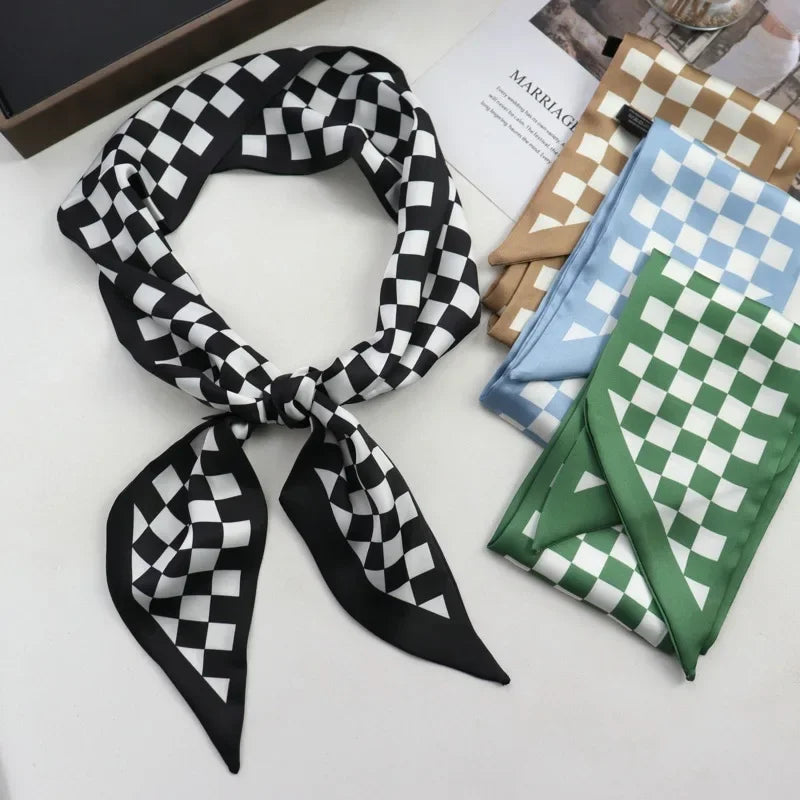 Chessboard Print Ribbon Scarf for Women - Multi-Use Neckerchief & Headband