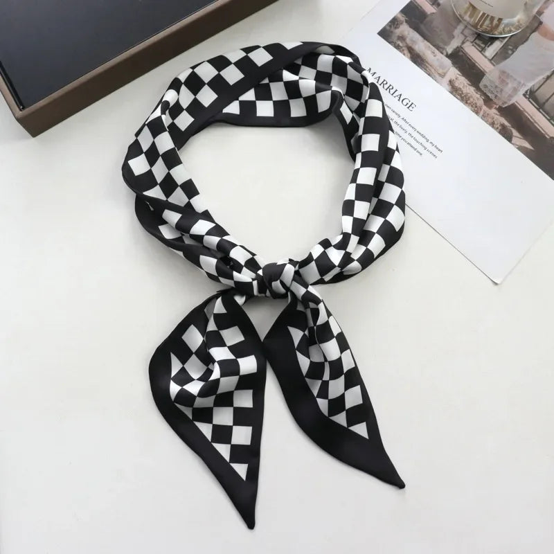 Chessboard Print Ribbon Scarf for Women - Multi-Use Neckerchief & Headband