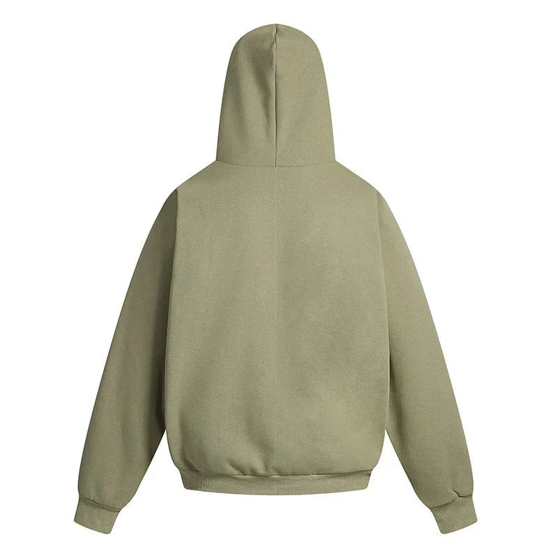 Wide Style Cotton Hoodie - Heavy Double Layer Unisex Zipper Coat