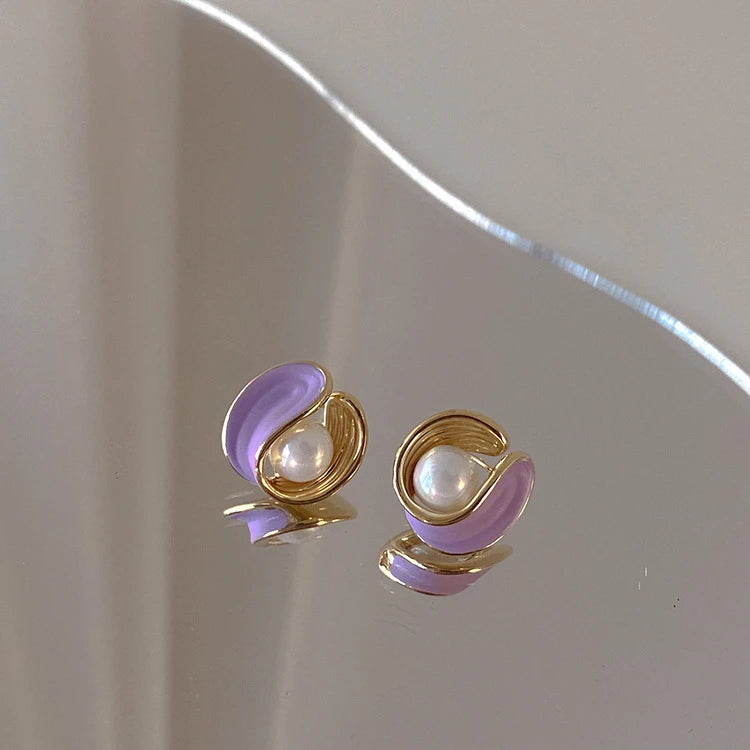 Asymmetric Freshwater Pearl Studs - Elegant Long Metallic Earrings