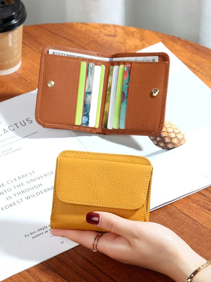 Women's Leather Wallet - Small Folding Purse with Multiple Compartments