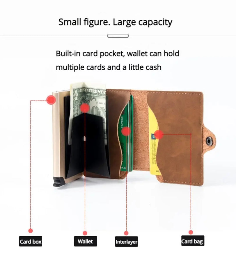Split Leather RFID Wallet for Men - Slim Pop-Up Design with Money Clip