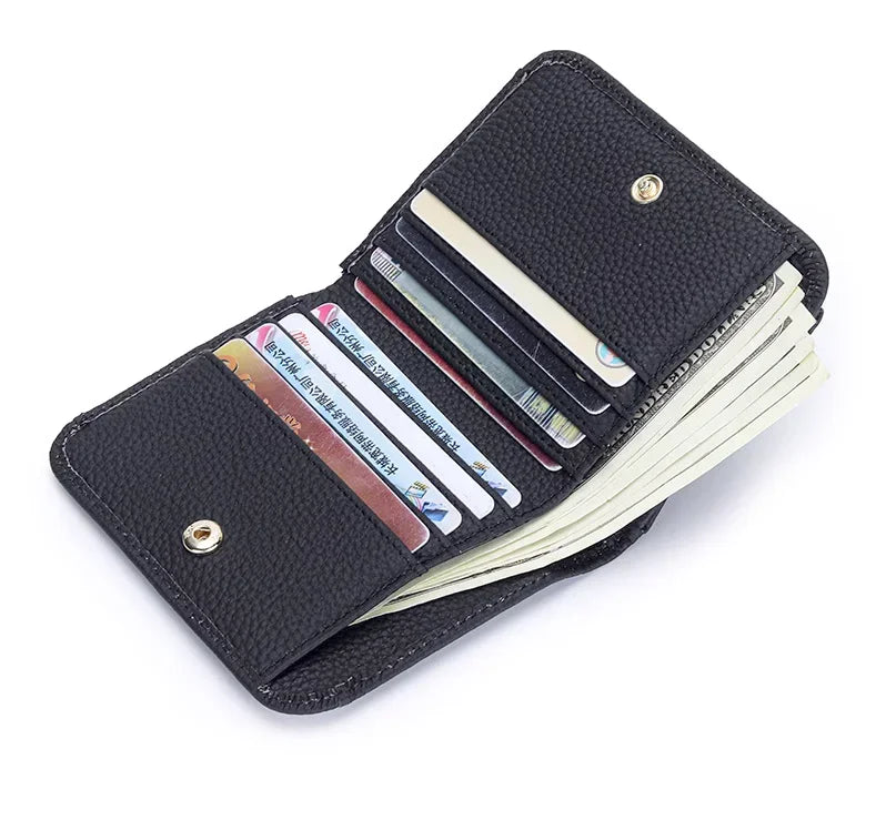 Women's Leather Wallet - Small Folding Purse with Multiple Compartments