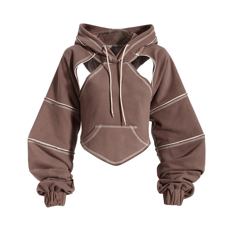 Ladies' Fashion Hoodie - Color Clashing Short Top for Layering