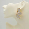 Statement Metal Flower Earrings - Women's Cream & Gold-Plated Fashion Studs