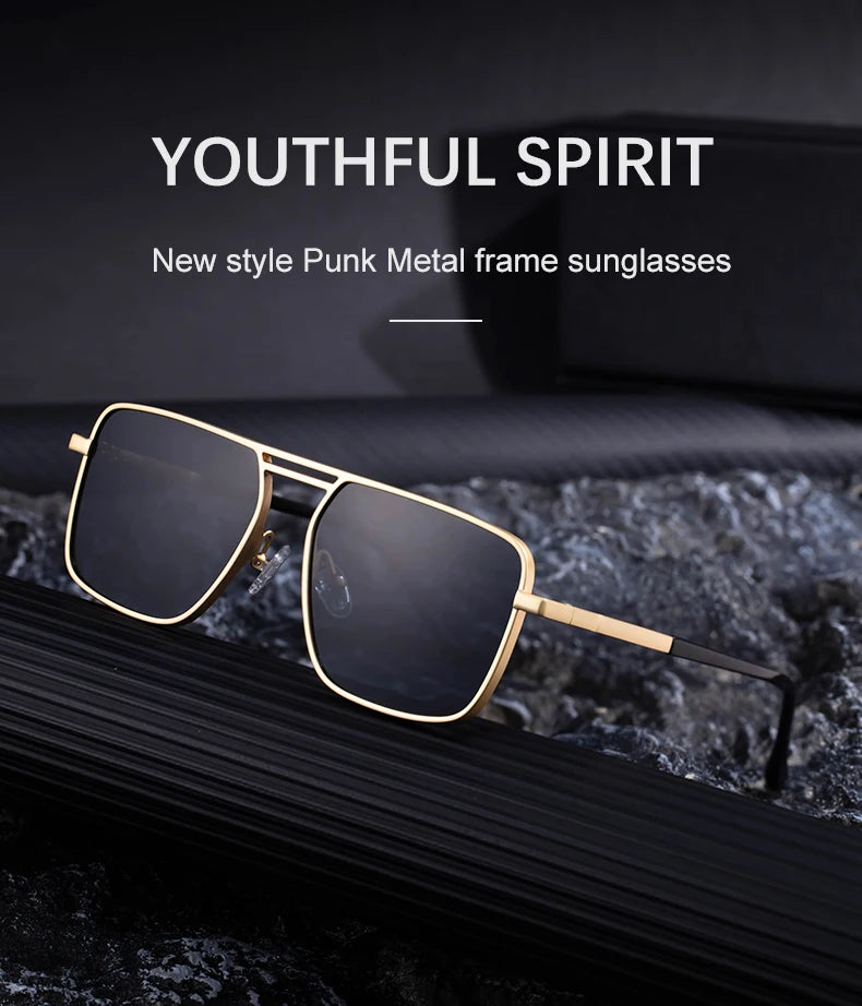 Steampunk Driving Sunglasses - Oversized Square Punk Design with UV400 Protection