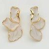 Statement Metal Flower Earrings - Women's Cream & Gold-Plated Fashion Studs