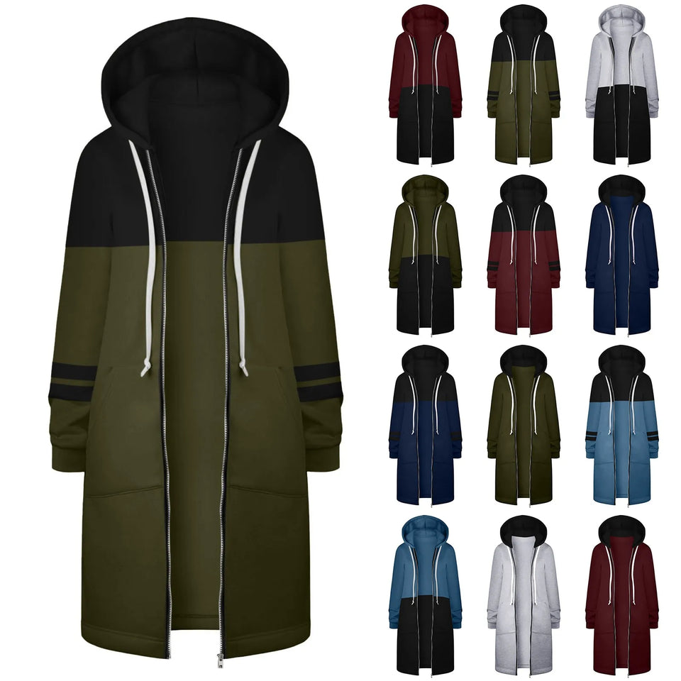 Y2K Long Sleeve Hoodie for Women - Versatile Color Block Zip Sweatshirt