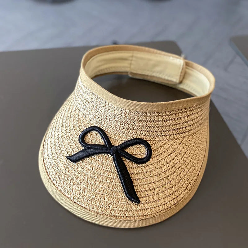 Large Brim Straw Sun Hat & Bag Set - Girls' Summer Beach Visor with Bowknot