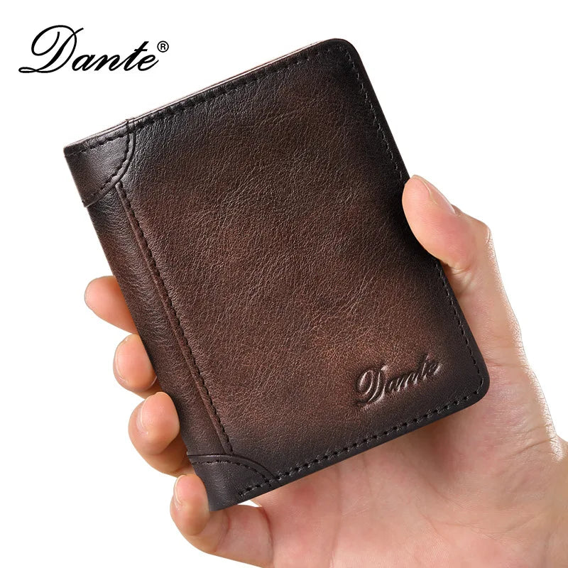 Dante Men's Leather RFID Wallet - Vintage Cowhide Vertical Design with Money Clip