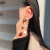 Asymmetric Freshwater Pearl Studs - Elegant Long Metallic Earrings