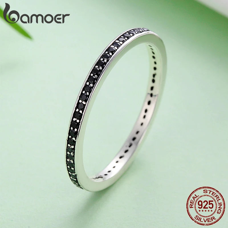Double Circle Sterling Silver Ring - Black Clear CZ Stackable Women's Fine Jewelry