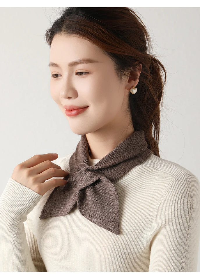 Wool Knit Neck Warmer for Women - Bow Tie Style Winter Scarf with Loop Design