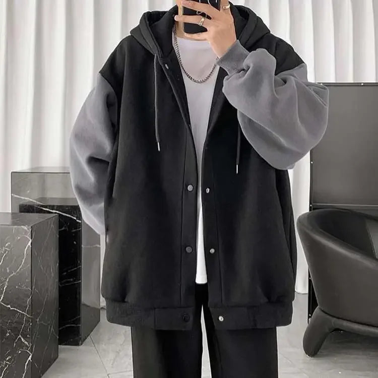 Loose Fit Frog Hoodie - Men's Plus Size Korean Style Fleece Lined Pullover