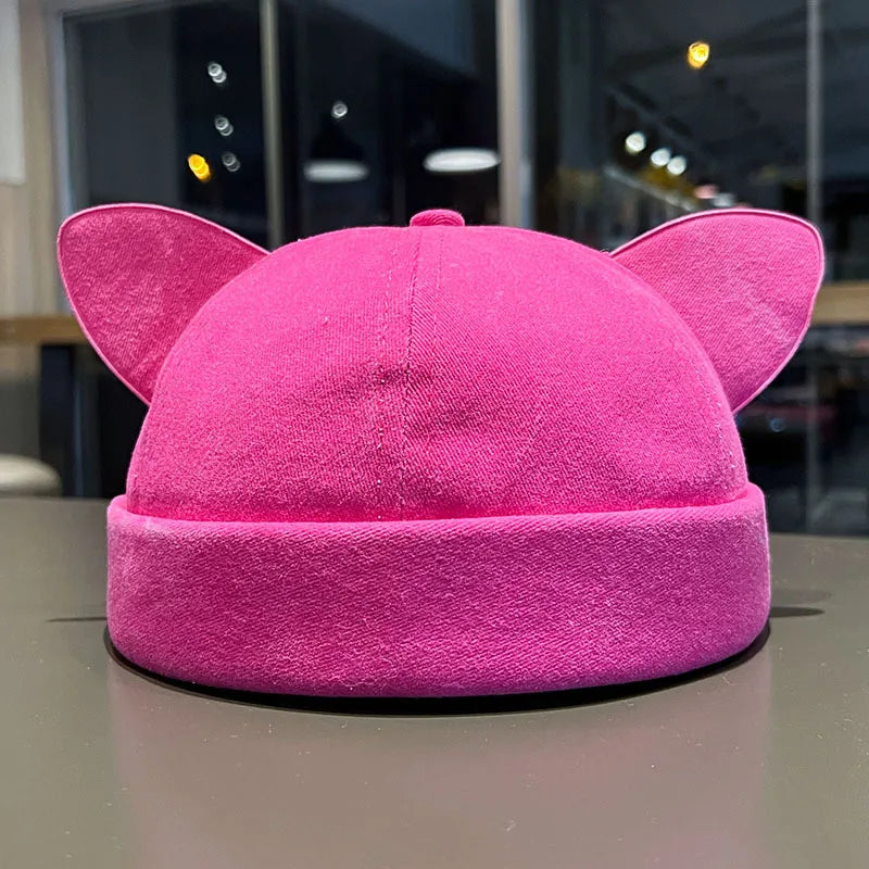 Adjustable Cat Ears Hat - Unisex Brimless Beanie Cap in Denim Style