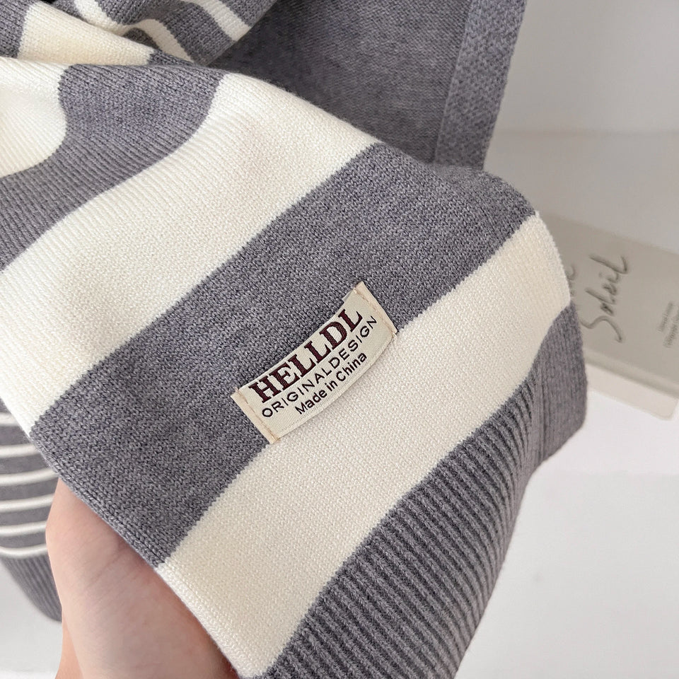 Preppy Striped Knitted Scarf - High-Grade Office Shawl for Air-Conditioned Spaces