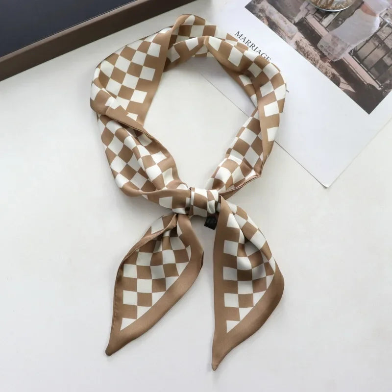 Chessboard Print Ribbon Scarf for Women - Multi-Use Neckerchief & Headband