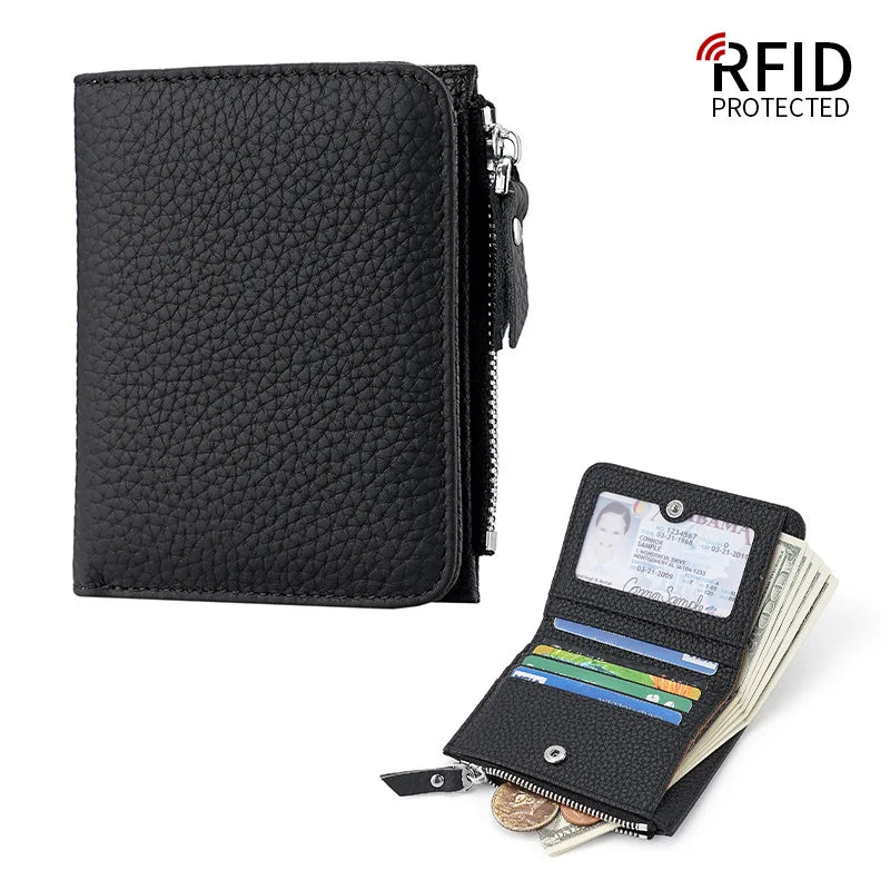 RFID Blocking Women's Leather Wallet - Compact Multi-Card Bifold Purse