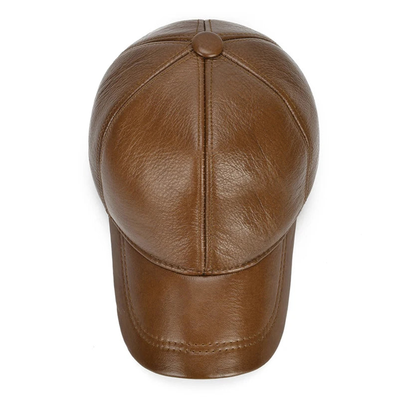 Adjustable Men's Genuine Cowhide Leather Baseball Cap - Fall Winter Sports Hat