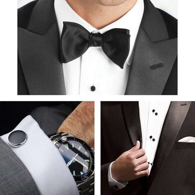 Complete Tuxedo Accessories Set - 2 Cufflinks & 6 Studs for Formal Occasions