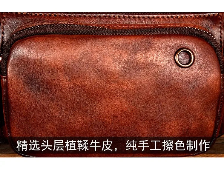 Vegetable Tanned Cowhide Waist Bag - Multi-Functional Vintage Leather