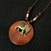 Retro Wooden Leaf Owl Necklace - Women's Long Chain with Clock Pendant Jewelry