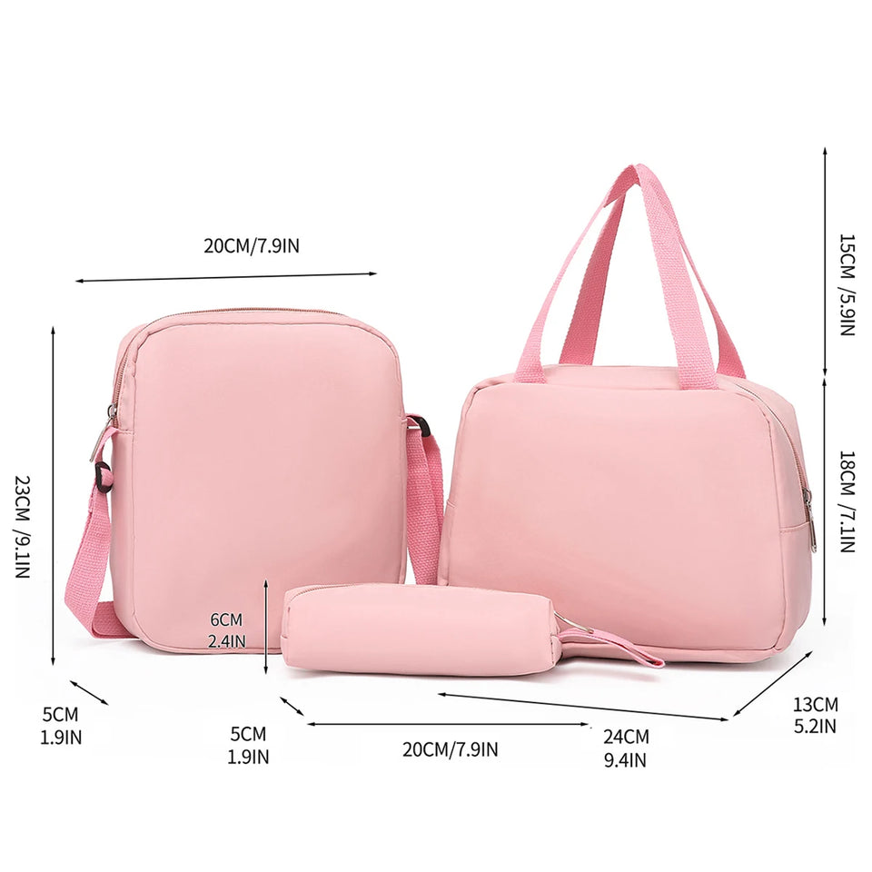 3-Piece Women's Bag Set - Quilted Nylon with Zipper for Commute Essentials