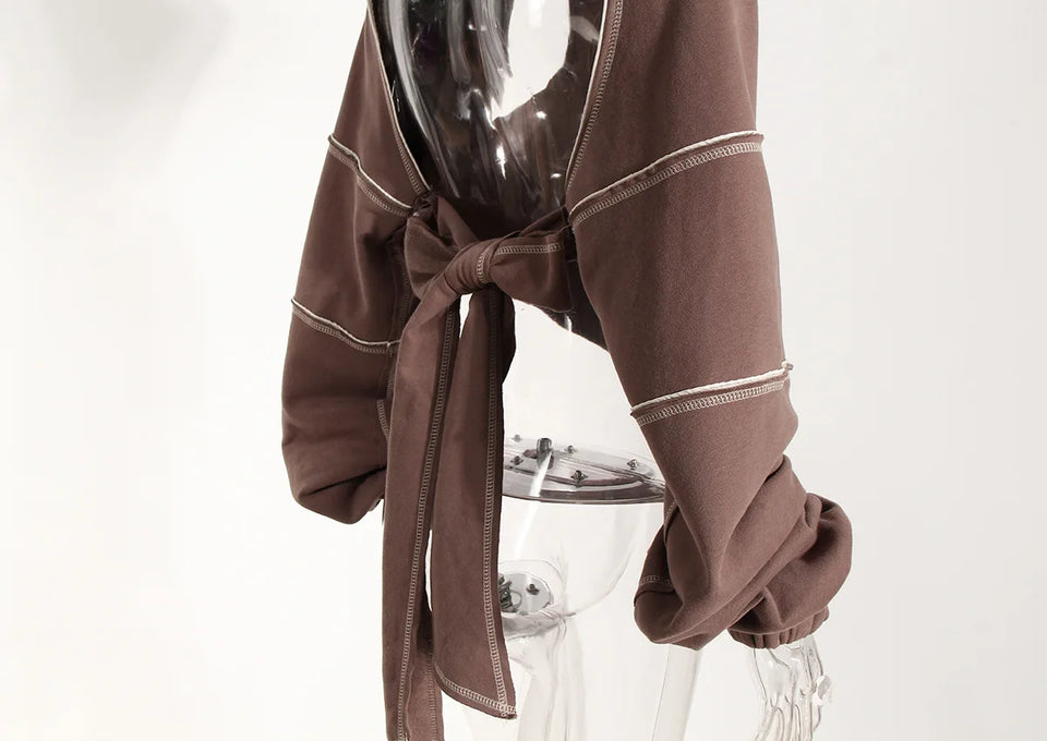 Ladies' Fashion Hoodie - Color Clashing Short Top for Layering