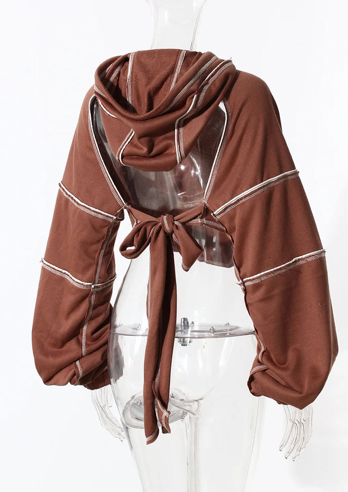 Ladies' Fashion Hoodie - Color Clashing Short Top for Layering