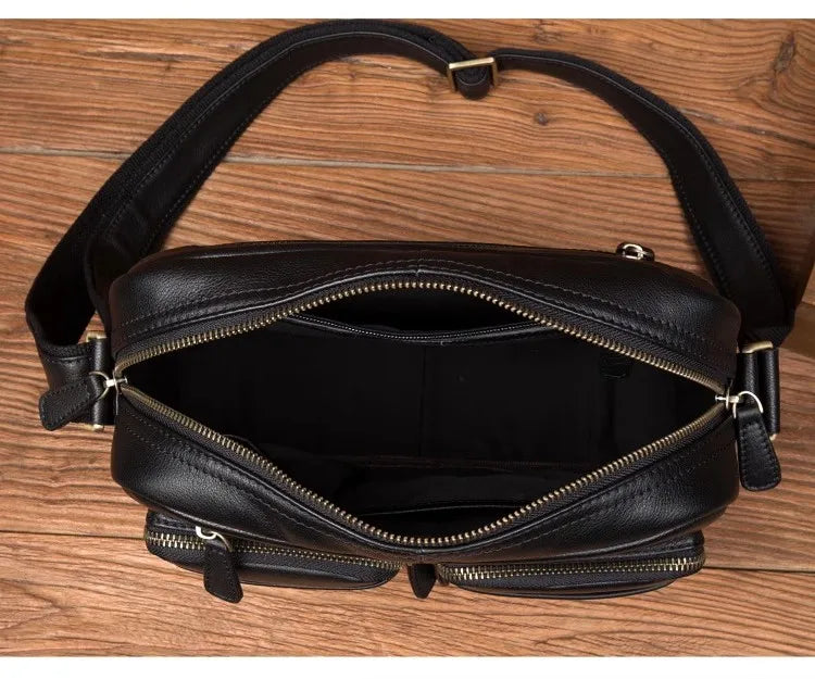 Leather Messenger Bag - Casual Crossbody with Zipper Design
